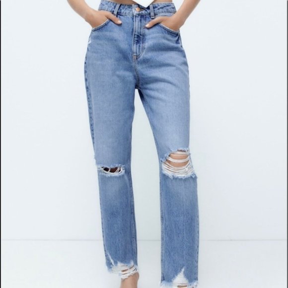 Zara Denim - Zara Ripped Mom Jeans Size 6